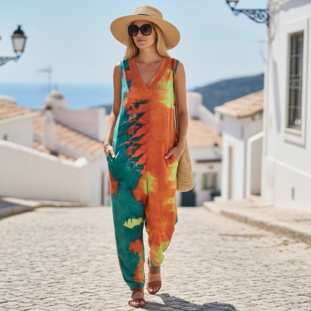 Colorful Tie-Dye Pocket Jumpsuit